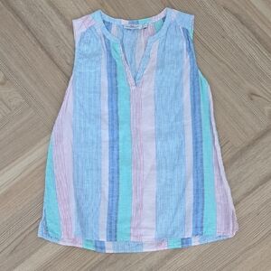 Vineyard Vines Linen Pastel Stripe Sleeveless V-Neck Tank Small